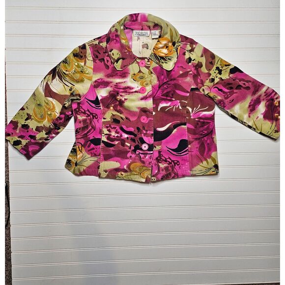 Vintage Floral Jacket Women’s Large Retro Button-Up Lightweight Spring Coat - Picture 2 of 7